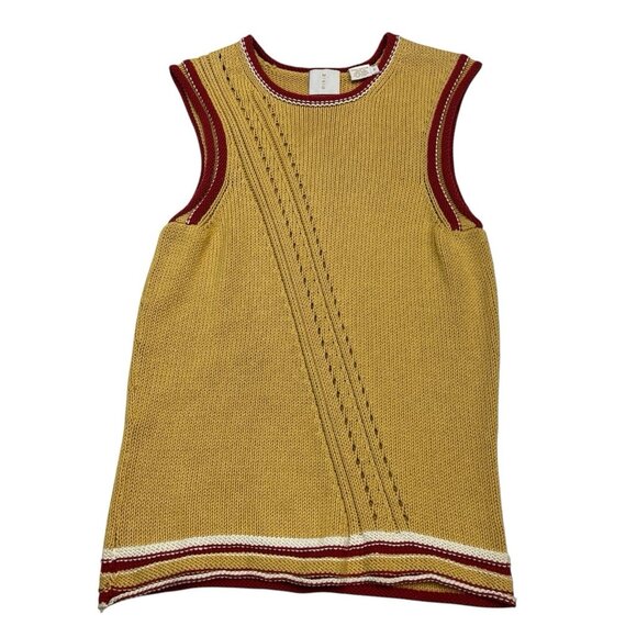 Vintage Y2K Mag Sweater Vest Womens M Yellow Mixed Knit Pullover 70s Retro Indie - Picture 1 of 7